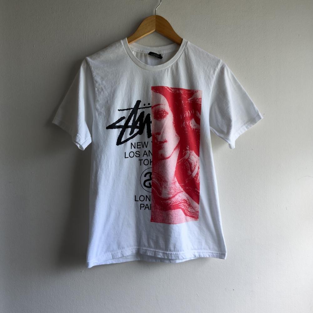 Stussy Birth of Venus Graphic Tee Shirt Mens Small White Streetwear Urban Art
